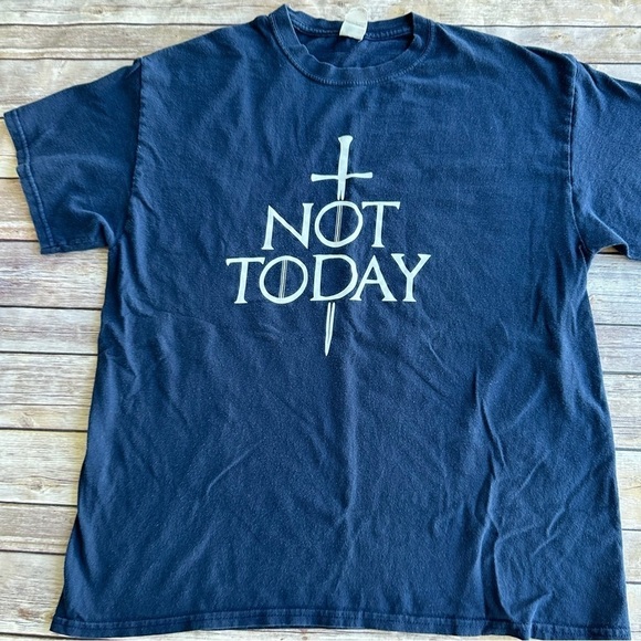 NOT TODAY Game of Thrones Navy Blue Shirt Unisex Large Gildan GOT T-Shirt Tee - Picture 7 of 11
